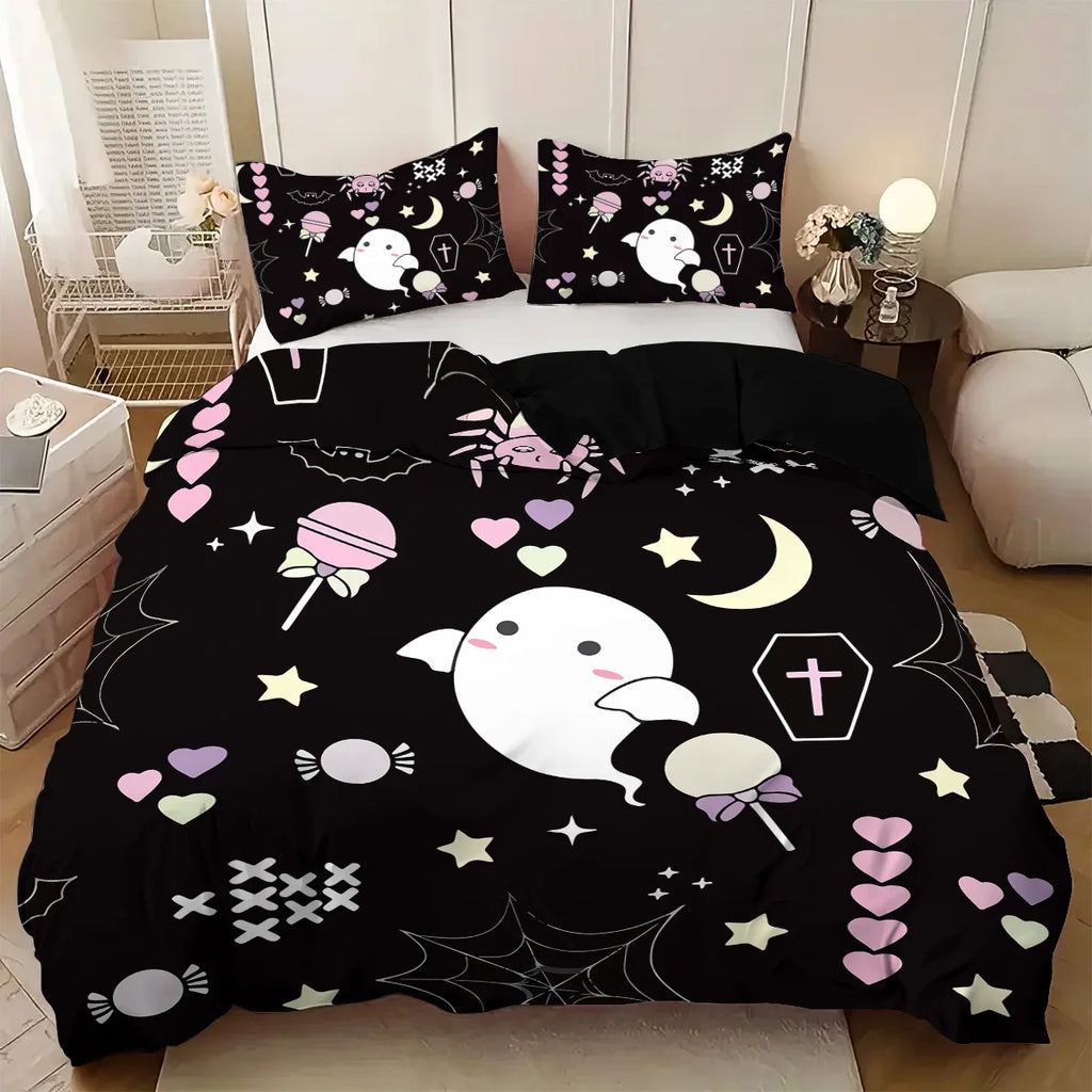 Juego de ropa de cama con estampado de fantasma para Halloween, sin núcleo, para dormitorio, sala de estar, dormitorio, varios tamaños, lavable a máquina, 3 uds.