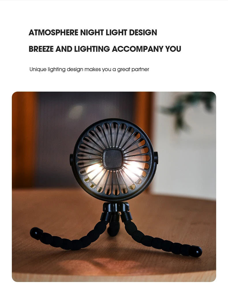Ventilador portátil plegable de escritorio con USB, Mini ventilador de pulpo multifuncional pequeño, silencioso, para cochecito de bebé al aire libre, Verano