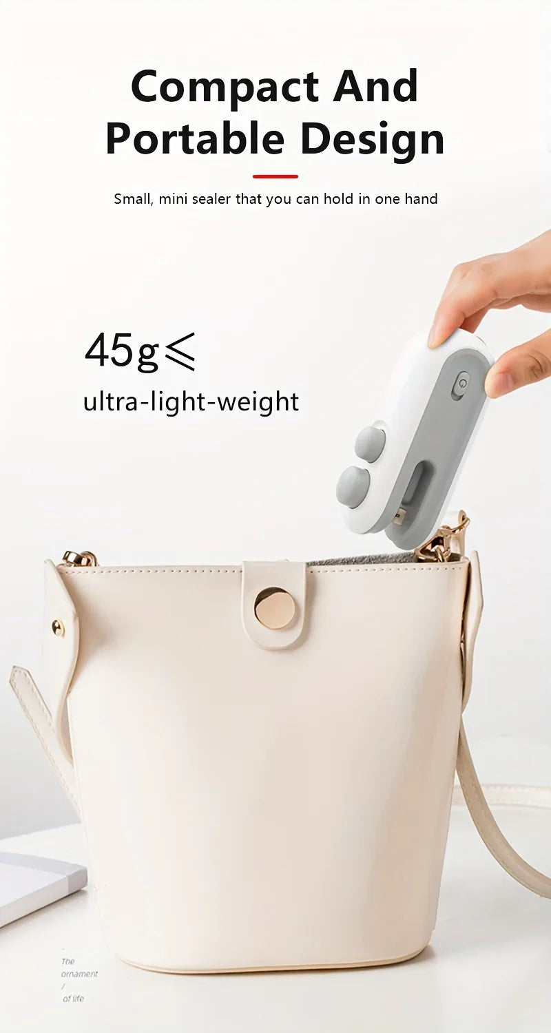 Mini máquina de sellado de bolsas de aperitivos, carga USB con cortador de chips, bolsa de plástico, dispositivo de almacenamiento de alimentos frescos