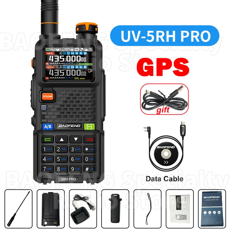 Baofeng UV-5RH PRO Walkie Talkie GPS multibanda AM FM tipo C copia inalámbrica frecuencia Ham Radio de comunicación bidireccional de largo alcance