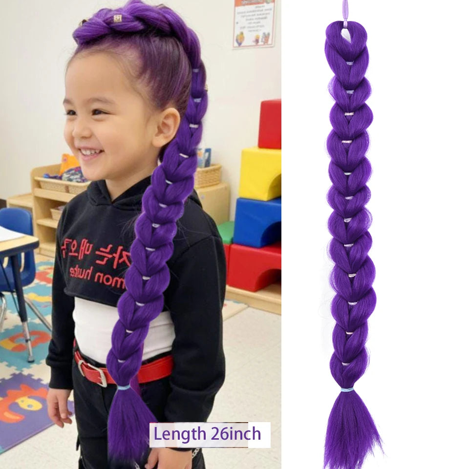 Cola de Caballo de pelo morado trenzado sintético, disfraz de Rumi, cola de caballo larga con banda de goma y Clips para niños y niñas, Navidad