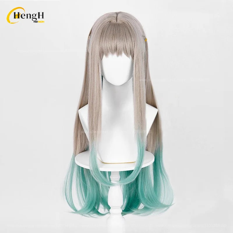 ¡Nuevo! Pelo sintético Anime largo 78cm gris verde peluca rizada Nene pelo resistente al calor fiesta mujer Cosplay pelucas de Anime