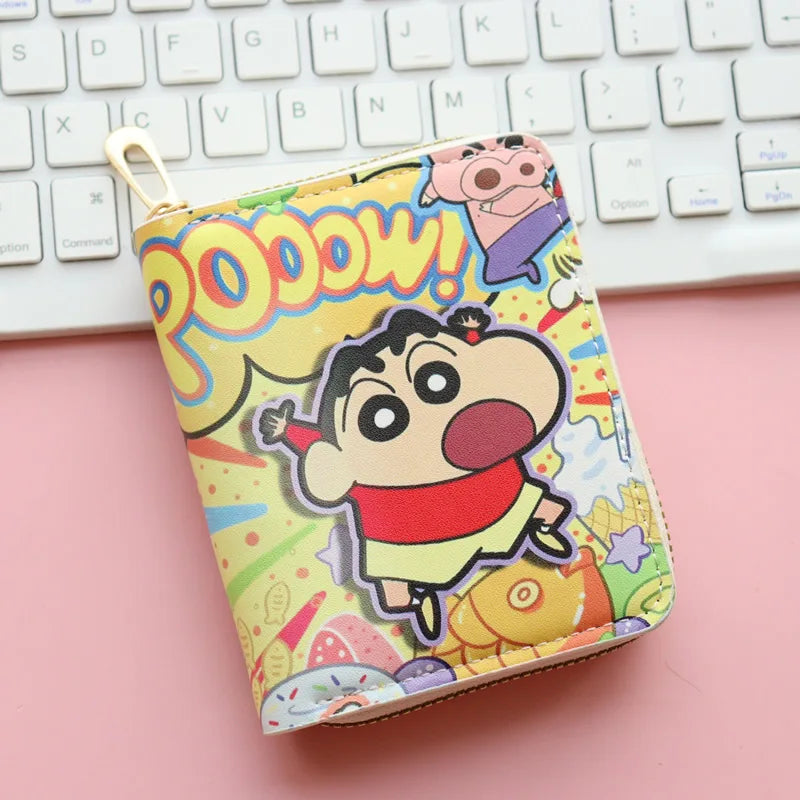 Monedero Compacto con Diseño de Crayon Shin-chan, Cartera Corta con Cremallera de Anime para Niños y Niñas
