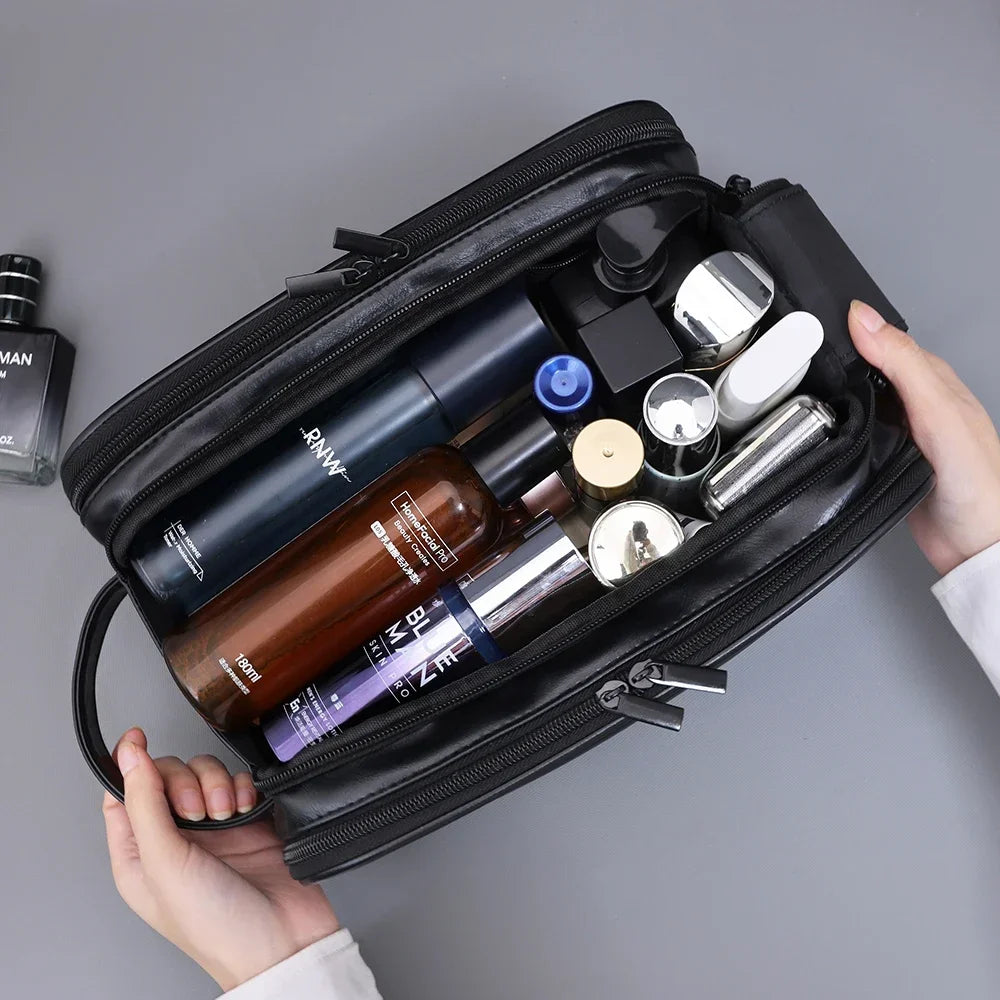 Neceser de PU con múltiples bolsillos para mujer y hombre, bolsas de maquillaje esenciales de viaje, bolsa colgante impermeable, bolsa organizadora de lavado de cosméticos