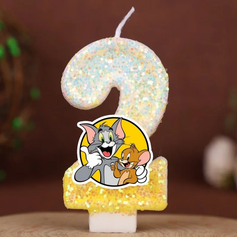 Velas con Números de Anime Tom y Jerry, Decoración para Pastel de Cumpleaños, Figura de Anime, Artículos para Pastel de Feliz Año Nuevo, Regalos