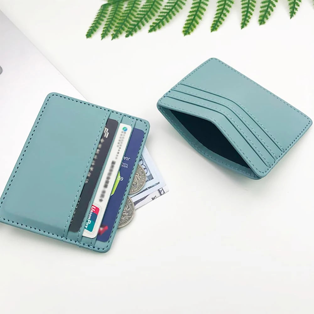 Mini billetera de cuero ultrafina, tarjetero bancario delgado, funda de identificación pequeña de negocios para hombre, monedero para mujer, tarjetero con 4 ranuras