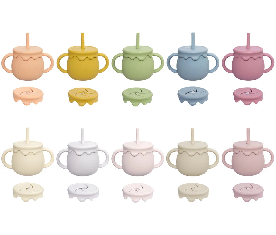 Tazas de alimentación de bebé, vasos portátiles, taza para sorber, contenedor de comida sólida, taza para aperitivos, tazas de aprendizaje para niños pequeños, suministros para recién nacidos