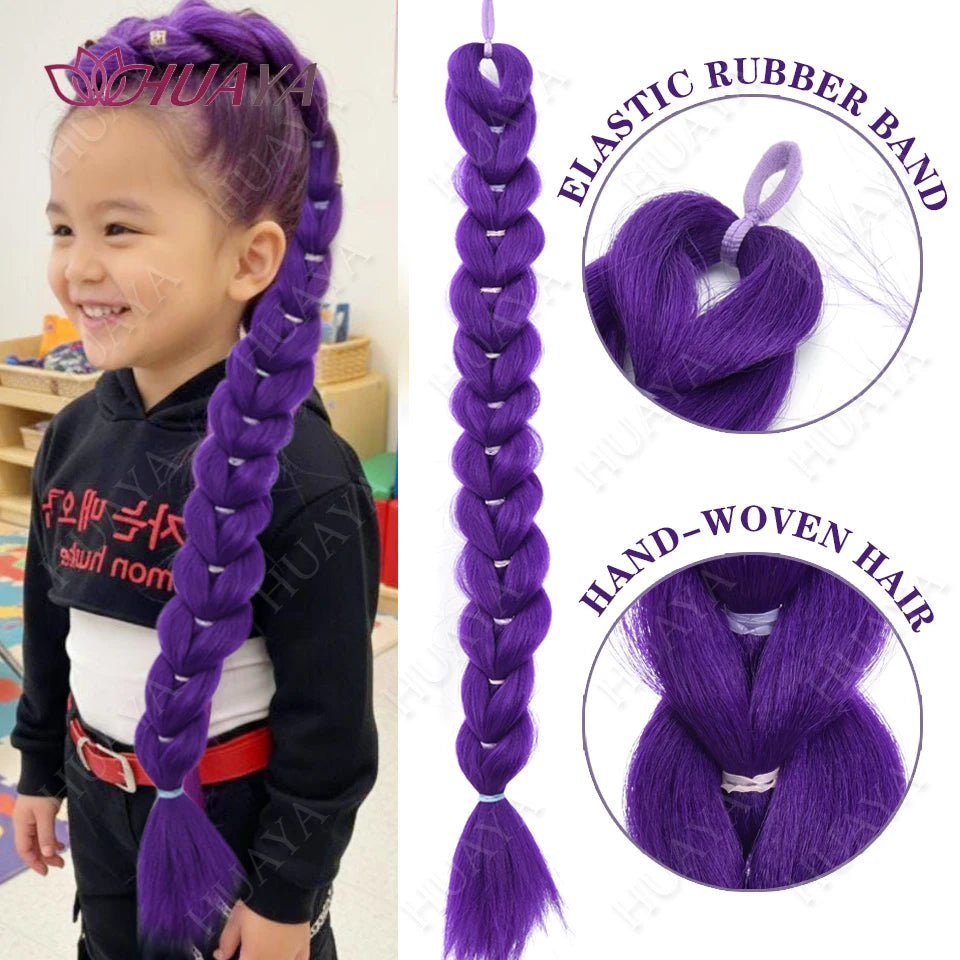 Cola de Caballo de pelo morado trenzado sintético, disfraz de Rumi, cola de caballo larga con banda de goma y Clips para niños y niñas, Navidad