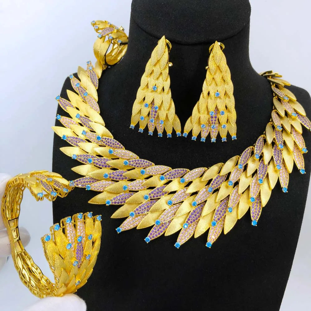 GODKI Nuevo Conjunto de Joyería Africana de Lujo con Hojas de Arce, 4 Piezas, para Mujer, Boda, Fiesta, Circonita Cúbica, Joyería Nupcial India