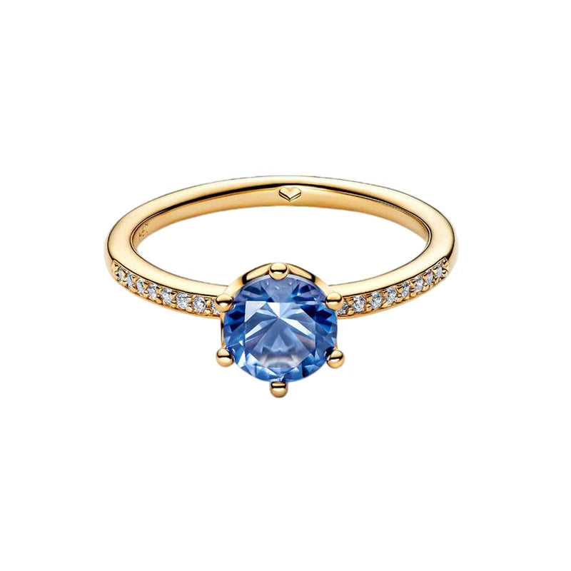 Anillo de Plata 925 con Corona y Corazón de Circonio Dorado para Mujer, Joyería Europea de Moda para Bodas y Fiestas, Regalo DIY