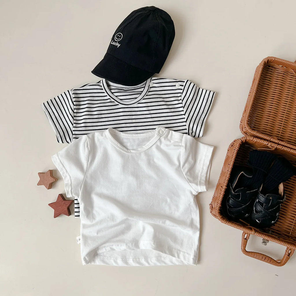 Conjunto de ropa UNITIM coreano de verano para bebés, camisetas de manga corta de algodón con tirantes, pantalones cortos finos, trajes para niños pequeños, 2 uds.