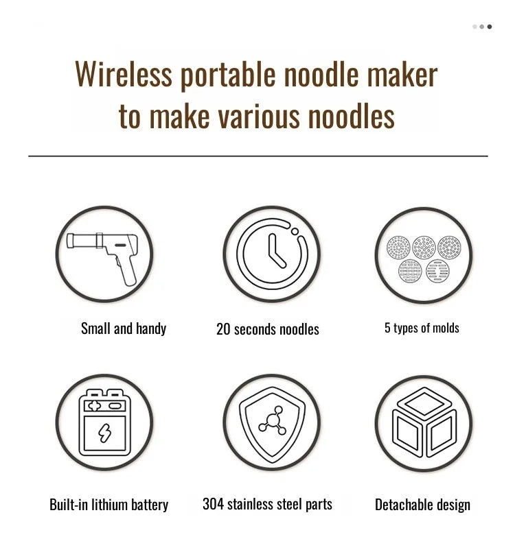 Fabricante de fideos inalámbrico eléctrico, prensa de fideos portátil de mano, electrodomésticos, cocina al aire libre, desayuno en casa, fabricante inteligente