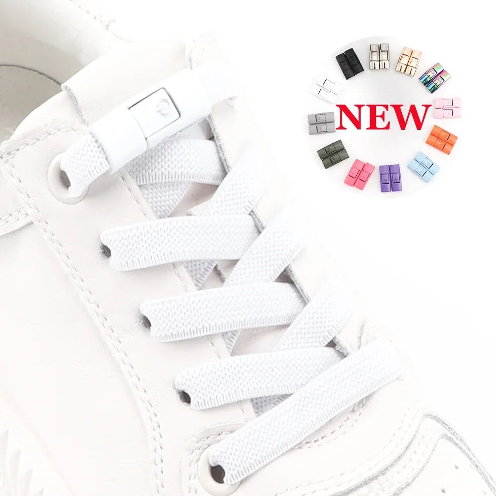 Cordones para zapatos sin cordones, cordones con cierre a presión sin corbatas, cordones elásticos, zapatillas para niños y adultos, cordones planos ensanchados de 8MM para zapatos, 2024