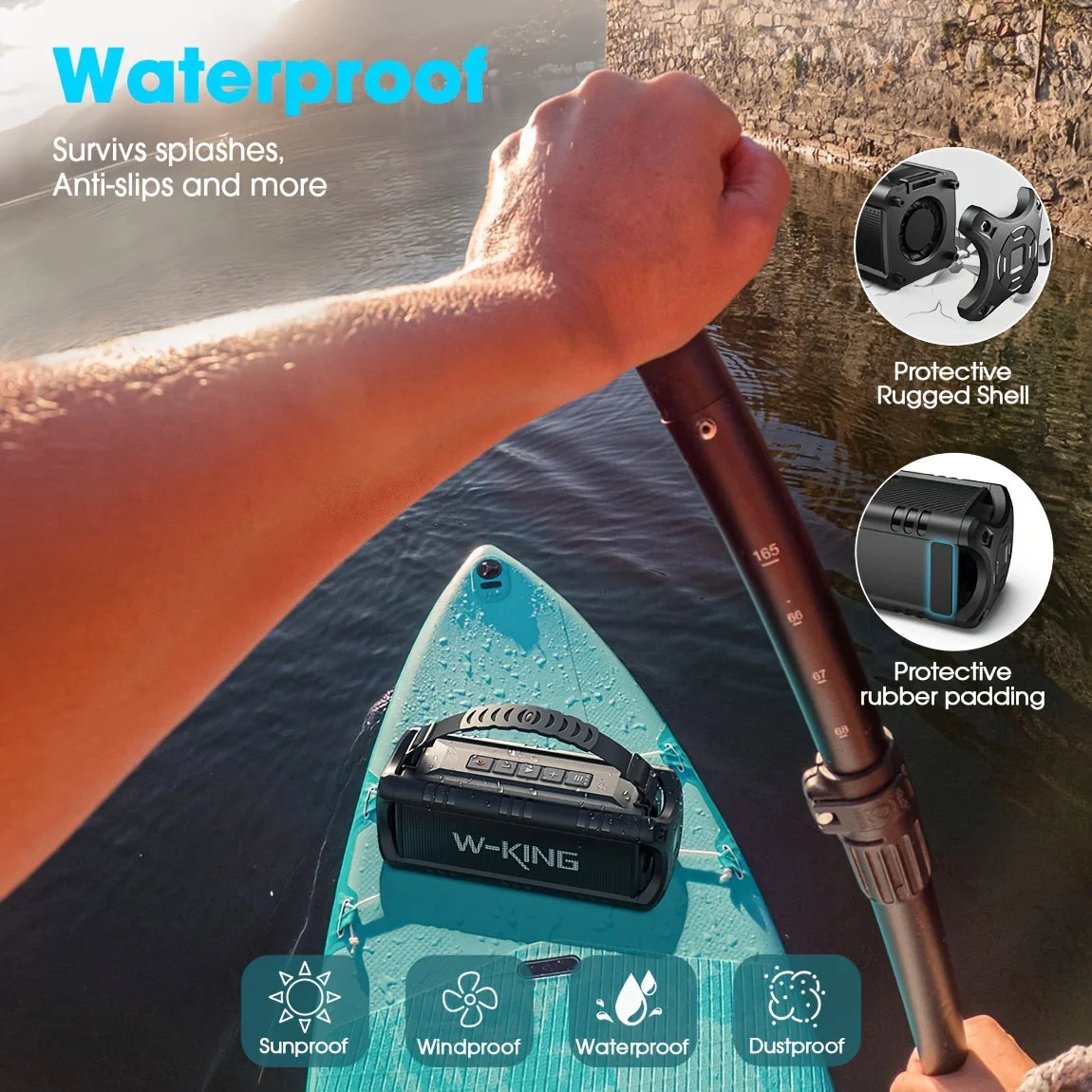 Altavoz Bluetooth W-KING D8mini-1, Altavoces Inalámbricos Portátiles de 30 W, Altavoz Exterior Resistente al Agua IPX6, 24 Horas de Reproducción, EQ, AUX, Tarjeta TF