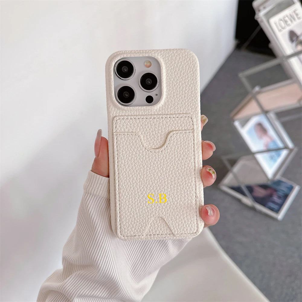 Funda Retro personalizada con nombre de cuero para tarjetas, funda tipo billetera antigolpes para iPhone 15 14 13 12 11 Pro Max 14 15 Plus