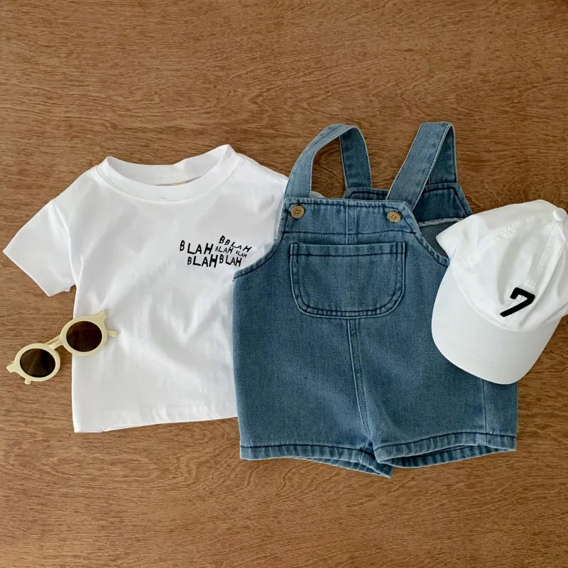 Conjunto de Ropa de Verano ZOETOPKID para Bebés, Traje para Niños y Niñas, Camiseta Infantil y Overol de Mezclilla, Mameluco para Recién Nacidos