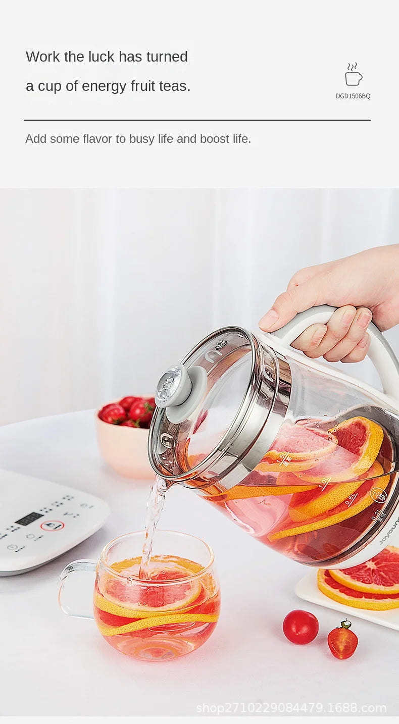 Olla saludable Jiuyang de 220V, tetera de flores multifuncional, tetera de vidrio para estofado, Mini cocina portátil de 1,5 l, cocina para postre y té