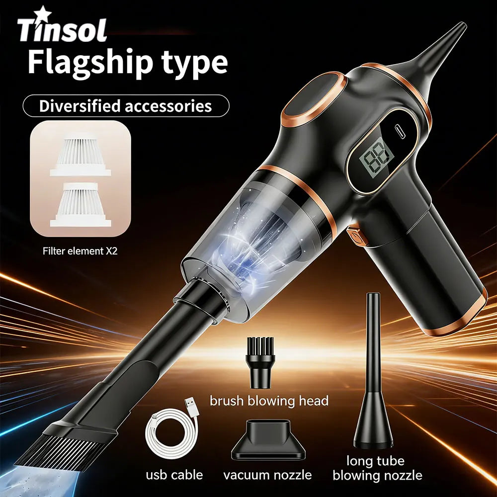 Aspiradora inalámbrica TINSOL de doble uso para el hogar y el coche, electrodoméstico de alta potencia con pantalla, limpiador de alfombras, sofás y coches