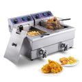 VEVOR Freidora Eléctrica Comercial 2 Tanques 12L 6000W Freidora de Aceite de Acero Inoxidable con 2 Cestas para Freír Temperatura y Tiempo Ajustables 50-200°C para Aros de Cebolla Pollo Patatas Fritas