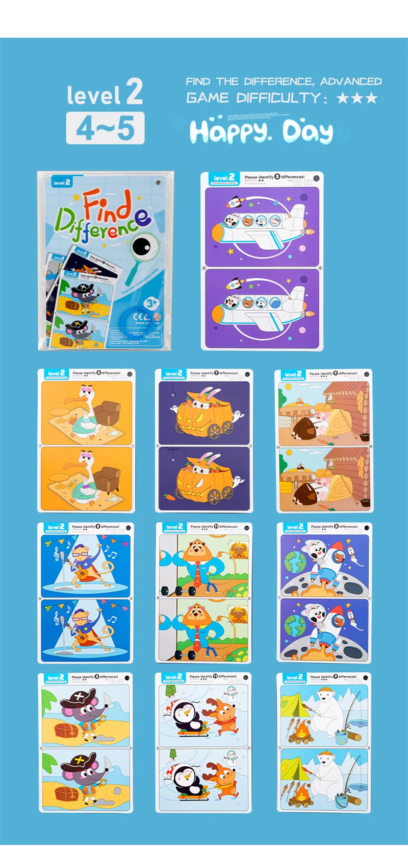 Juego de rompecabezas reutilizable Find The Difference, enfoque borrable y regrabable y entrenamiento de observación, juguete para el desarrollo del cerebro para niños