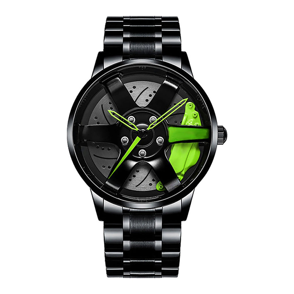Reloj de pulsera de cuarzo para hombre, de acero inoxidable, a la moda, con esfera deportiva, llanta de coche, cubo de rueda, relojes de pulsera de lujo para negocios