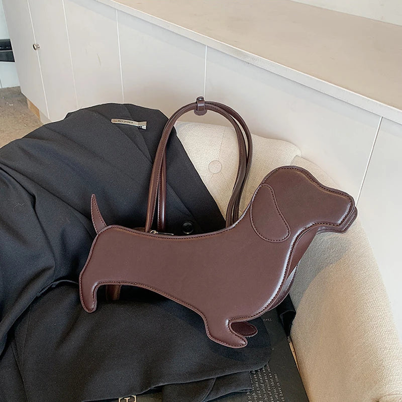 Bolso de hombro tridimensional de perro salchicha, bolso Retro de cuero PU con diseño de bolso para axila para mujer, bolso de viaje de tendencia