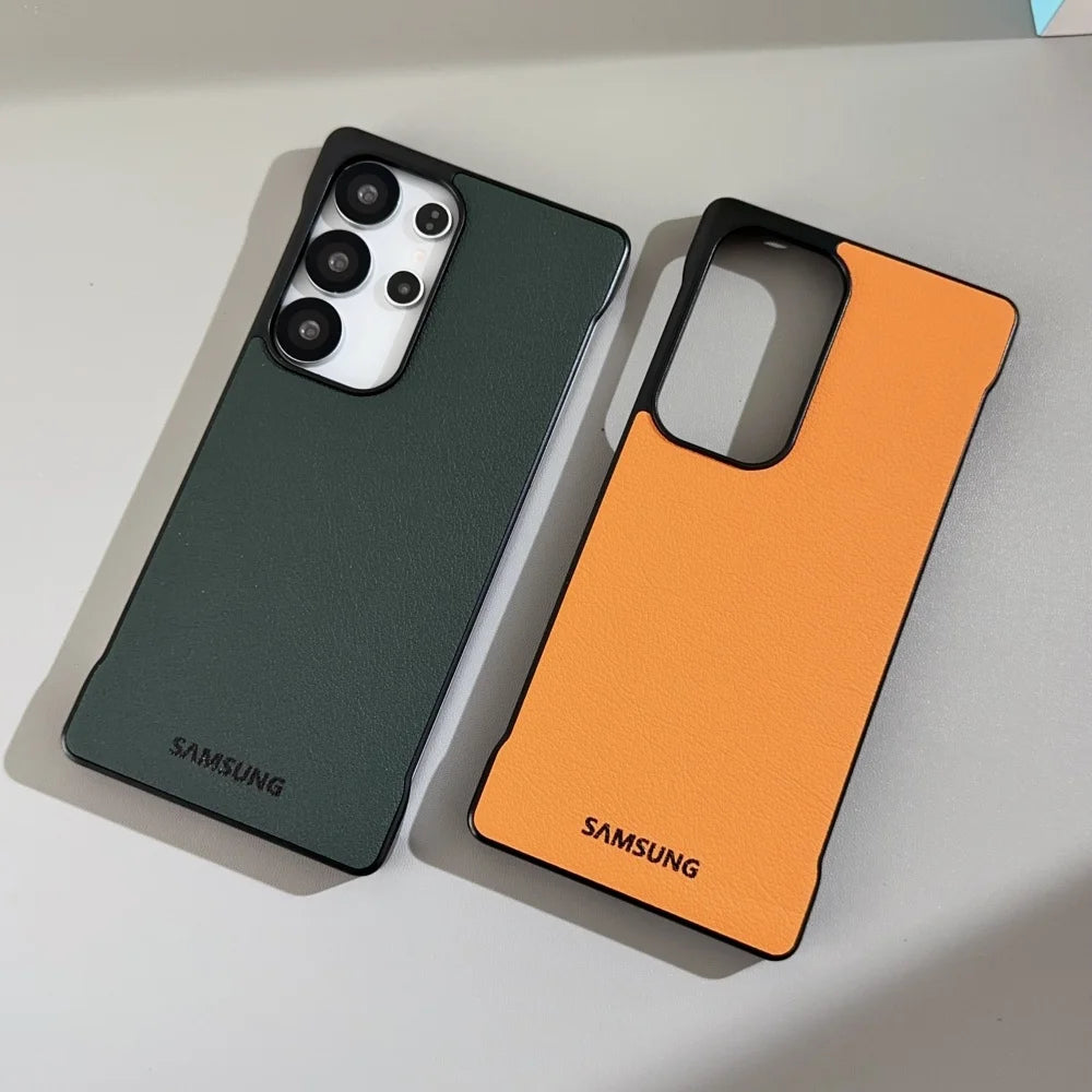 Funda de teléfono con textura de cuero de negocios ultrafina sin marco Samsung Galaxy S25 Ultra S24 Plus S25 Edge mate cubierta suave a prueba de golpes
