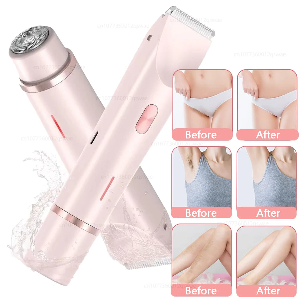 Maquinillas de afeitar eléctricas para mujer, Afeitadora eléctrica 2 en 1 para recortador de vello púbico IPX7, resistente al agua, uso húmedo y seco, Afeitadora de Bikini para el cuerpo