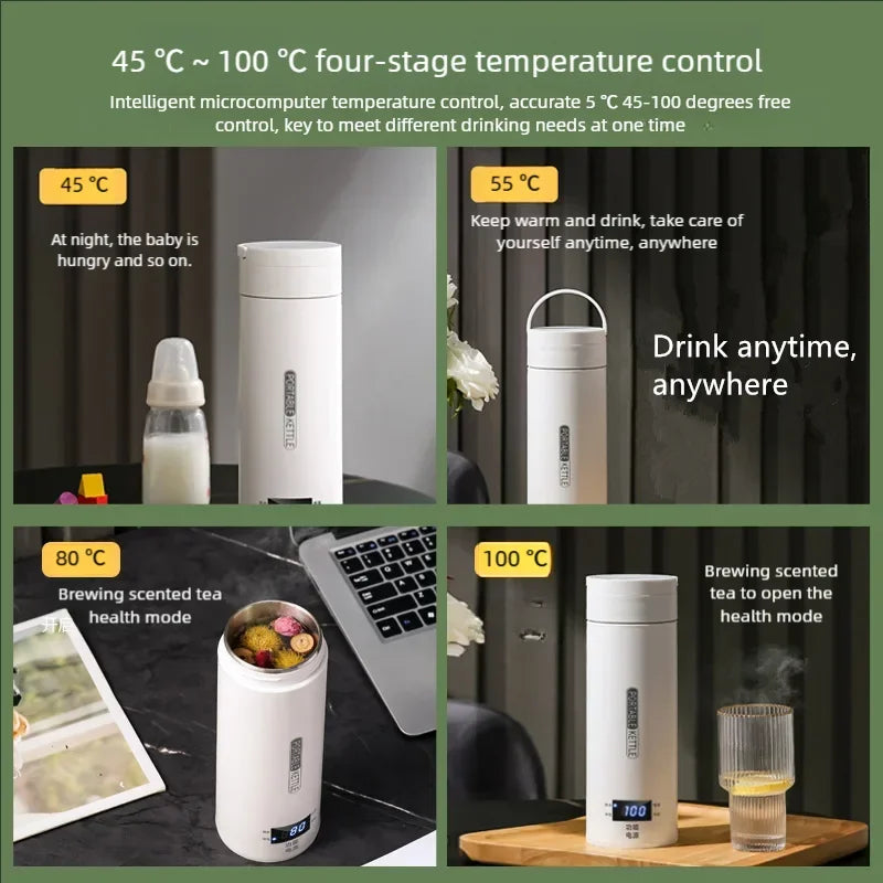 JFBONIN-hervidores eléctricos portátiles para té y café, hervidor de agua para hervir, taza térmica, botella de agua antiescaldaduras, menú en inglés