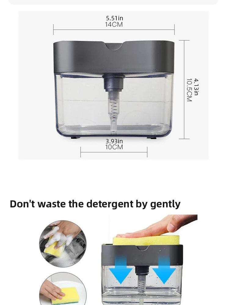 Dispensador de jabón portátil con prensa de detergente para cocina, paño limpio Pak, olla para lavar platos, herramienta de limpieza
