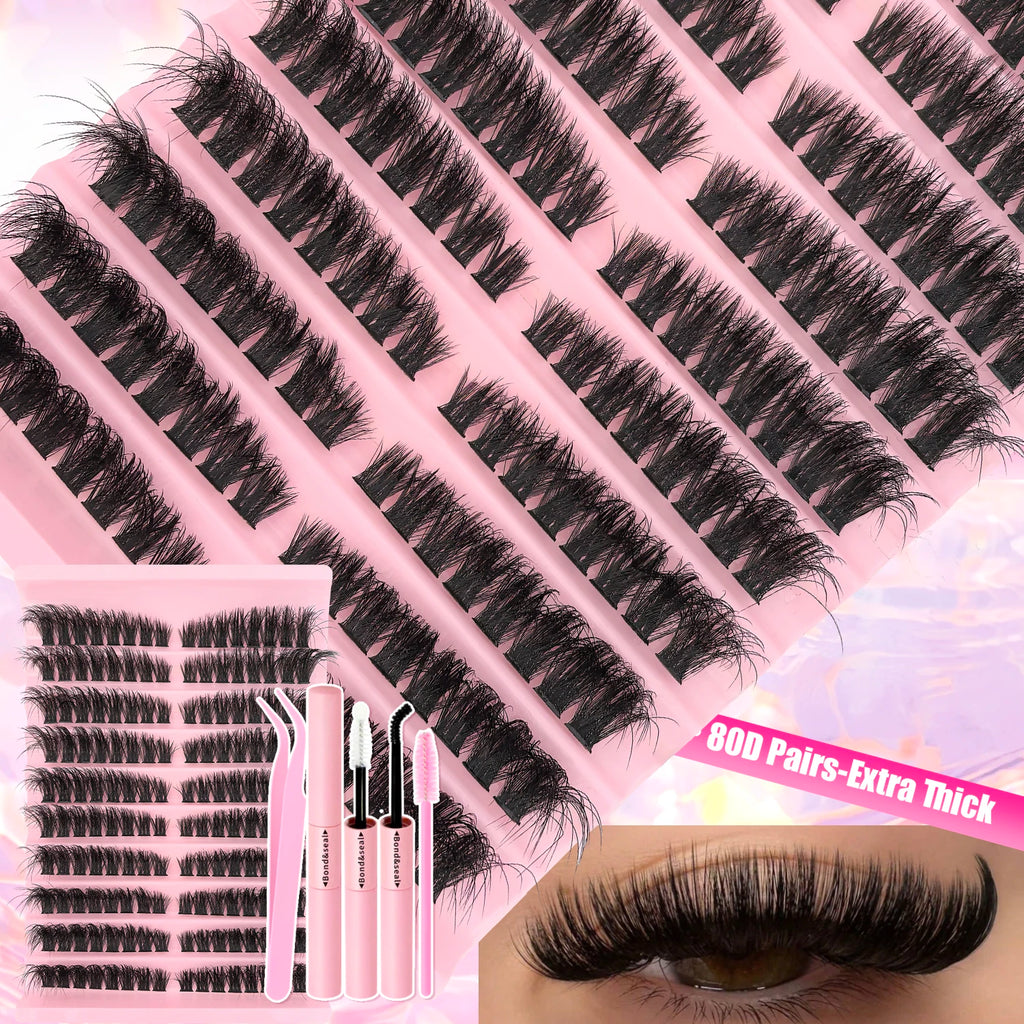 Kit de extensión de pestañas DIY, grupos de pestañas individuales de 9-16mm con unión y sello, pestañas naturales tenues