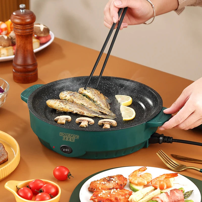 Sartén eléctrica multicocina, 220V, barbacoa casera, filete frito, tortilla de pescado, sartén antiadherente, máquina de cocina
