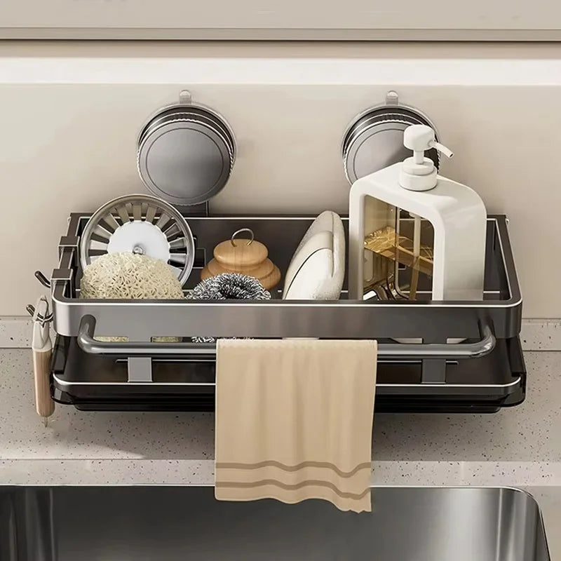 Estante de almacenamiento con ventosa, estante de almacenamiento montado en la pared sin perforaciones, ahorro de espacio, estante de almacenamiento para baño y cocina, soporte para esponja de cocina