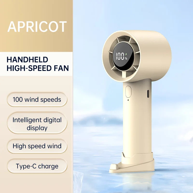 Ventilador de Mano Portátil con Enfriamiento de Hielo, 100 Velocidades, Potente, Recargable por USB, con Soporte para Teléfono