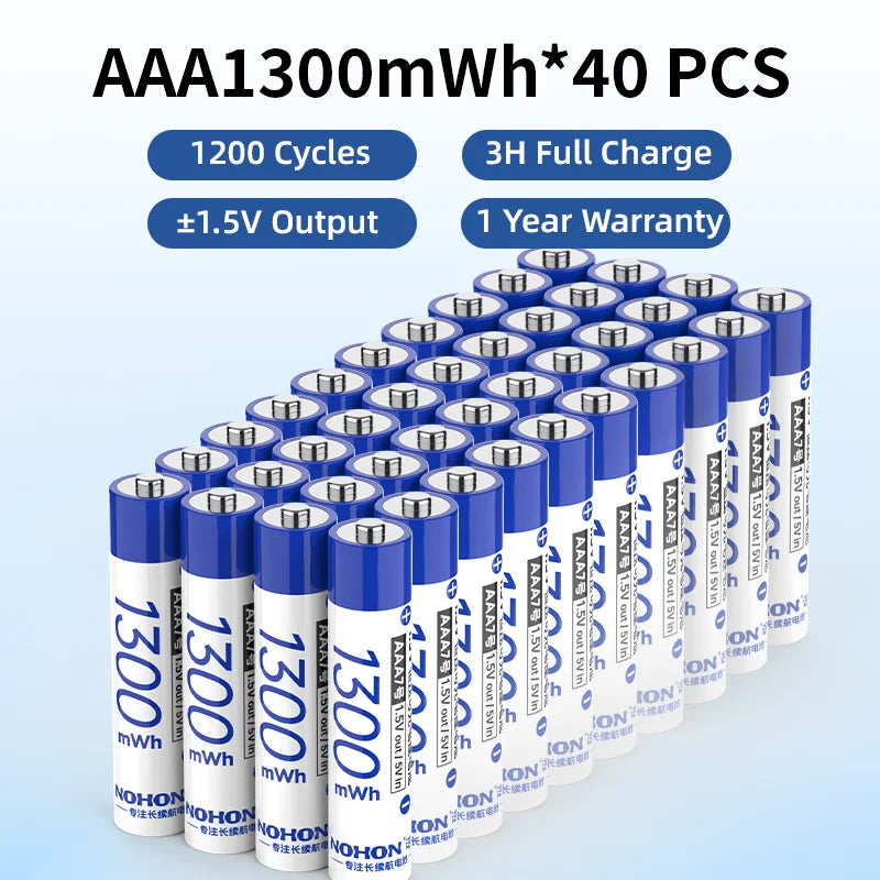 Baterías Recargables Nohon de 1.5V AA AAA de Litio para Computadora, Reloj, Radio, Videojuegos, Cámara Digital, Venta al por Mayor Disponible