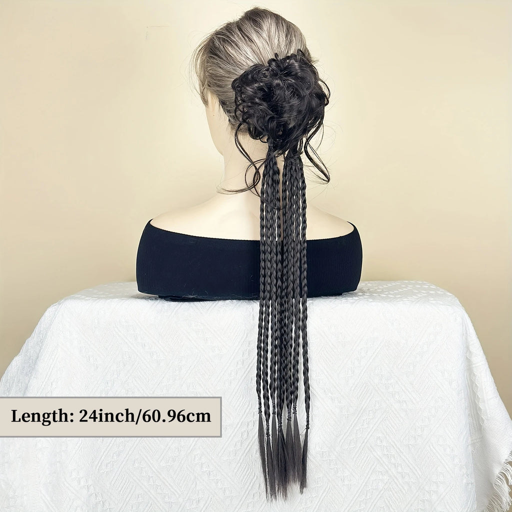Postizo de Cabello Sintético para Moño Despeinado, Rubio y Castaño, Estilo Y2K, Trenza Desordenada y Rizada, Banda Elástica para el Cabello, Piezas de Cabello Falso para Mujer