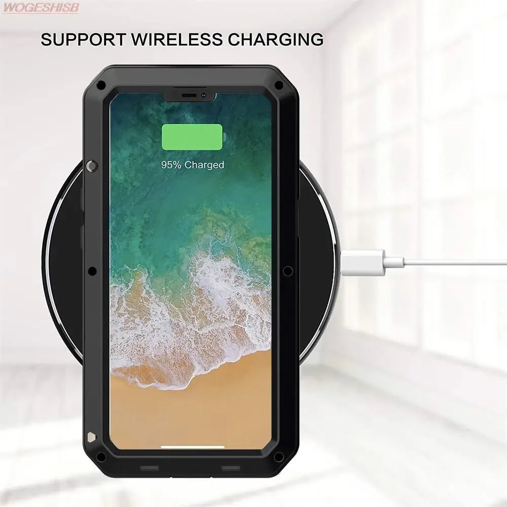 Funda protectora Armor resistente para iPhone 16 7 8 Plus XR Xs 11 12 13 15 16 Pro Max 14 Plus SE 360 cubierta de tanque de Metal a prueba de golpes