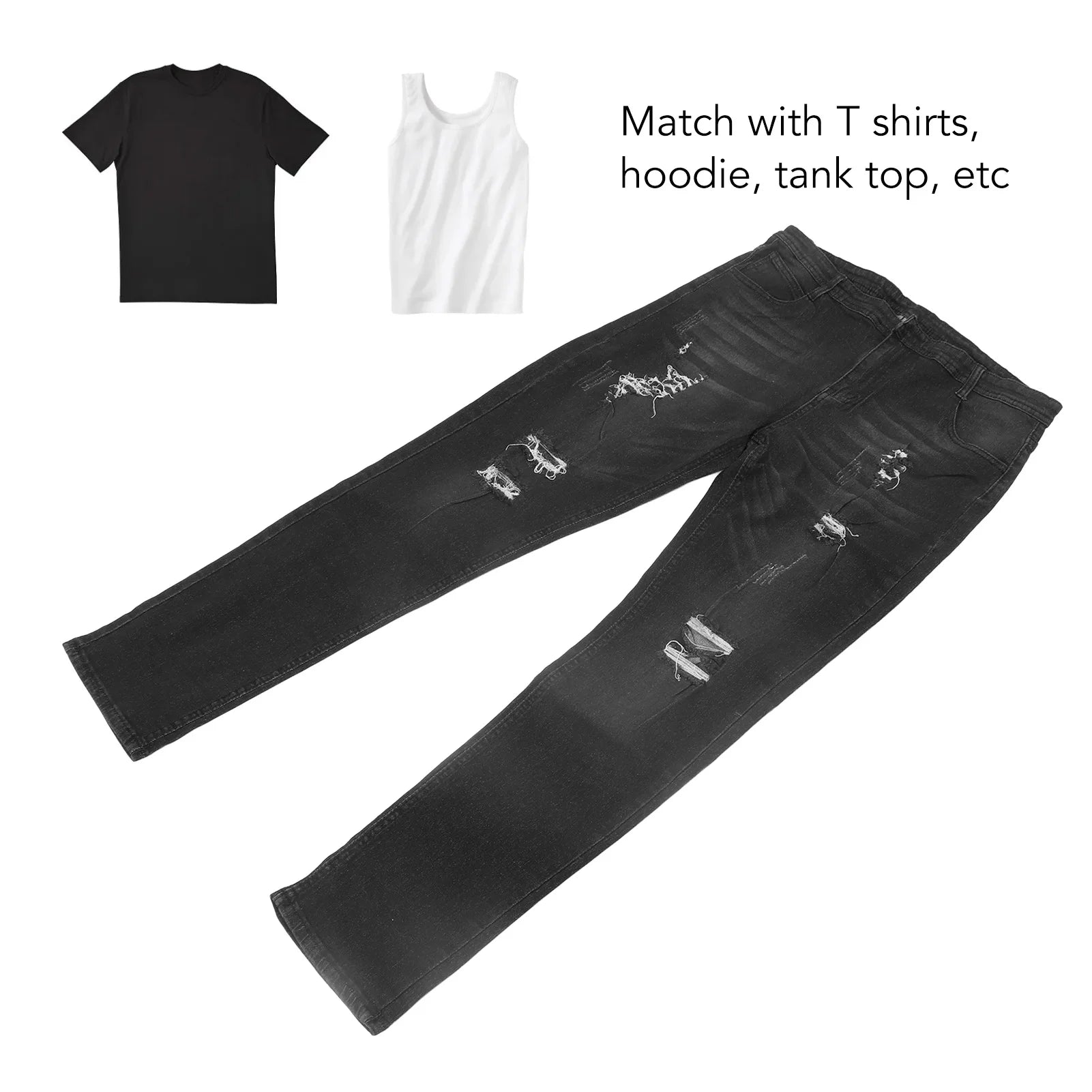 Pantalones desgastados para hombre, pantalones informales a la moda con botones y cremallera, pantalones ajustados con bolsillos para viajes, fiestas, pantalones casuales