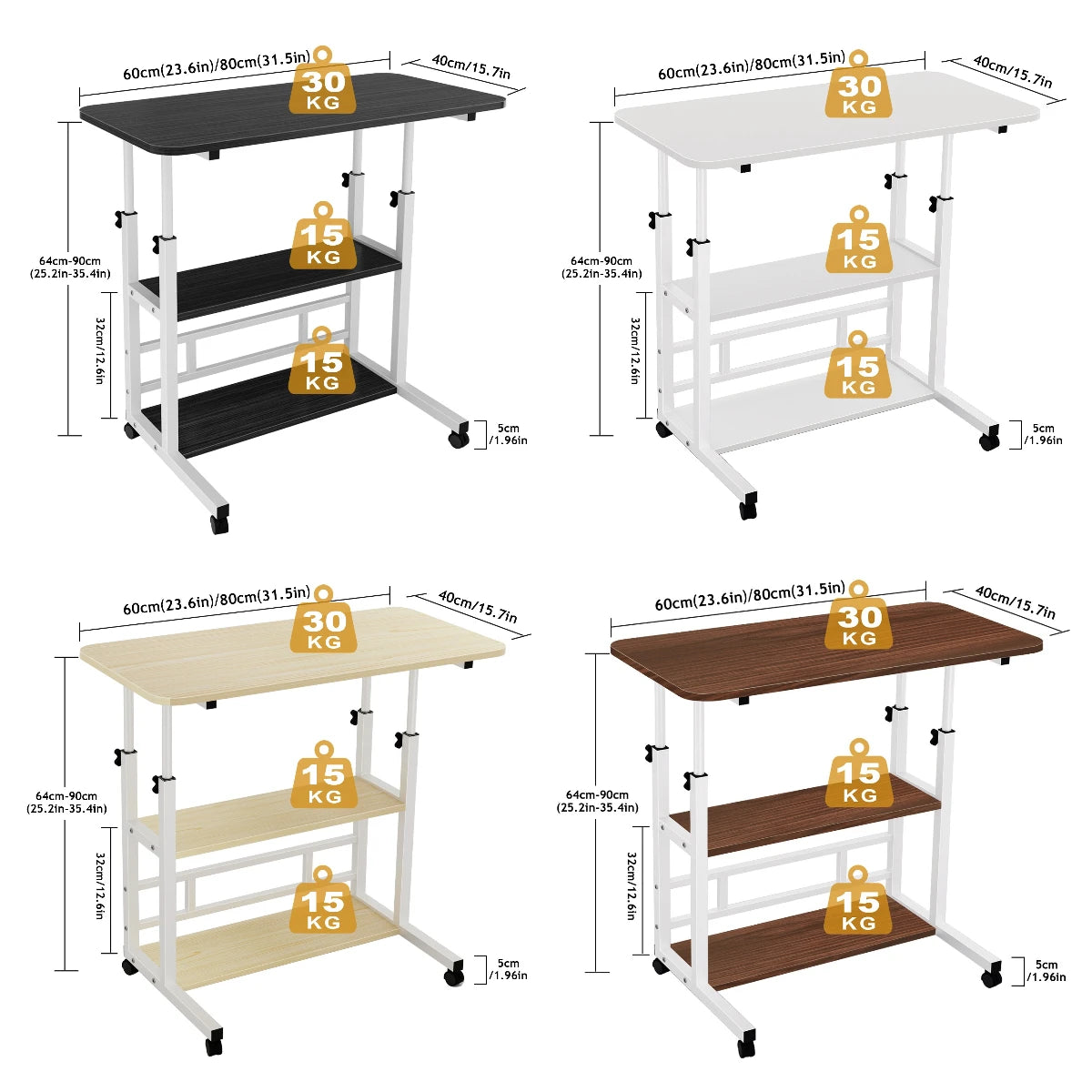 ECHIGOYA Escritorio Portátil, Mesa para Laptop, Escritorio de Computadora con Repisas, Escritorio de Pie Altura Ajustable con Ruedas, Mesa para Cama de Hospital, Home Office, 60cm*40cm