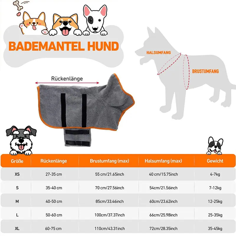 Toalla de albornoz para perros 2 en 1, cinta mágica ajustable, bata de secado rápido, ropa súper absorbente para mascotas para perros pequeños y medianos después del baño