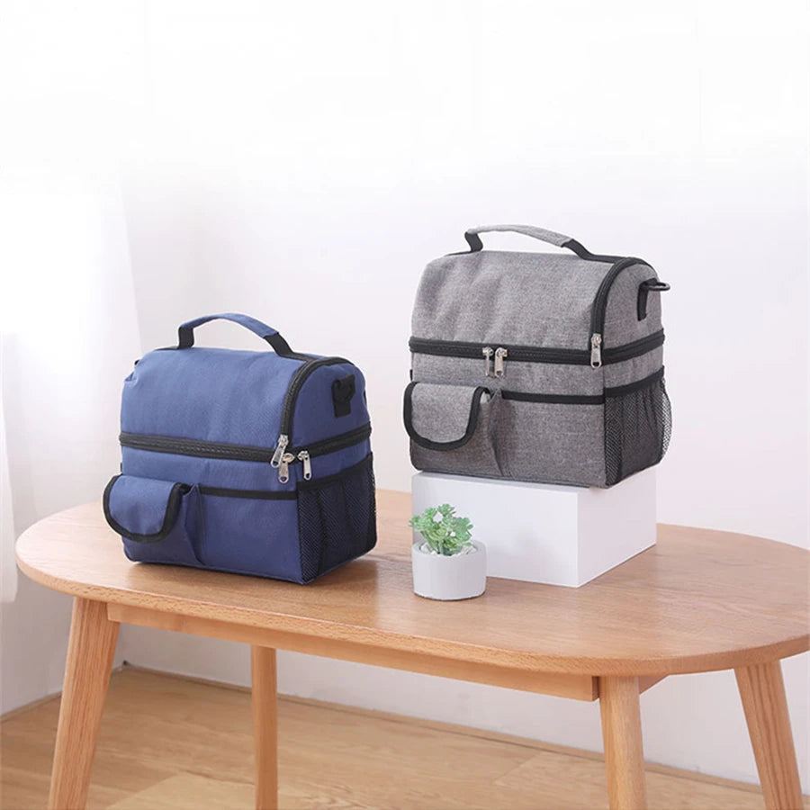 Bolsa térmica para el almuerzo, bolsa térmica de doble capa para acampar, hacer senderismo, viajar, picnic, nevera portátil con doble compartimento