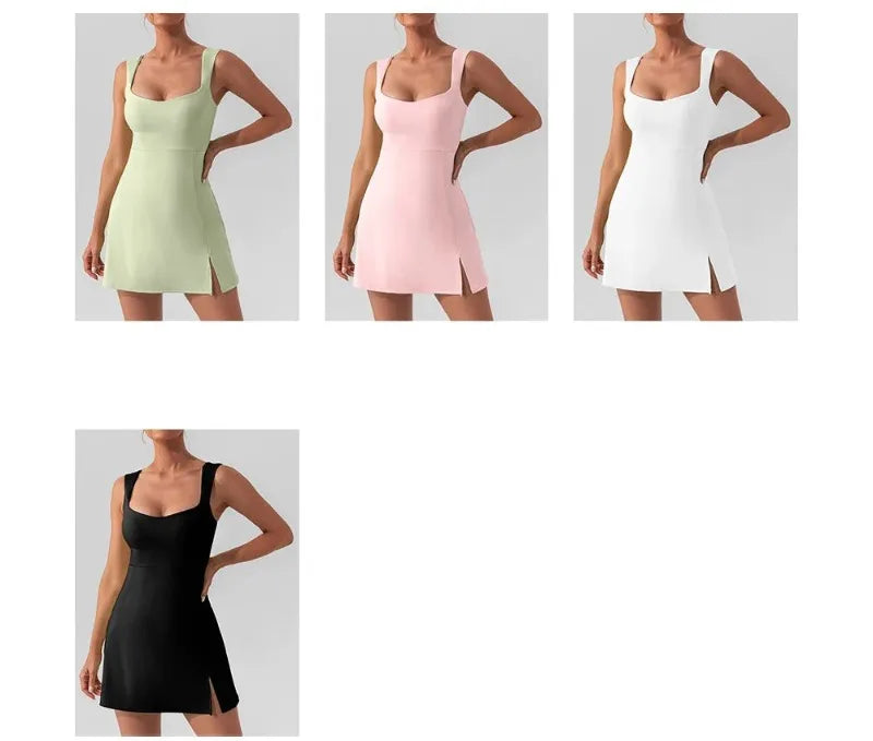 Vestido de Tenis Sexy, Suave, de Color Sólido, Vestido Deportivo de Golf para Mujer, Transpirable, Traje de Yoga de Una Pieza, Ropa Deportiva para Correr al Aire Libre