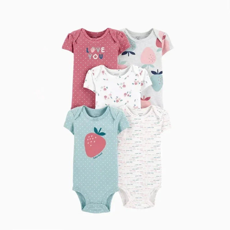 Ropa de verano para recién nacido, Pelele de manga corta 100% de algodón, Mono para niños pequeños, 5 uds./lote