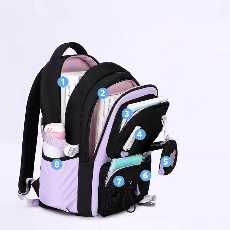 Mochila escolar con estampado de amor, estuche para lápices, bolsa de almuerzo, juego de tres piezas, tela de nailon impermeable, mochila de moda para niños, niñas y adolescentes.