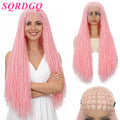 SQRDGQ Peluca de Cabello Sintético Rosa para Mujer, Pelucas Trenzadas Rizadas Profundas para Mujer, Peluca con Frente de Encaje 13*6 con Cabello de Bebé, Pelucas Baratas en Oferta