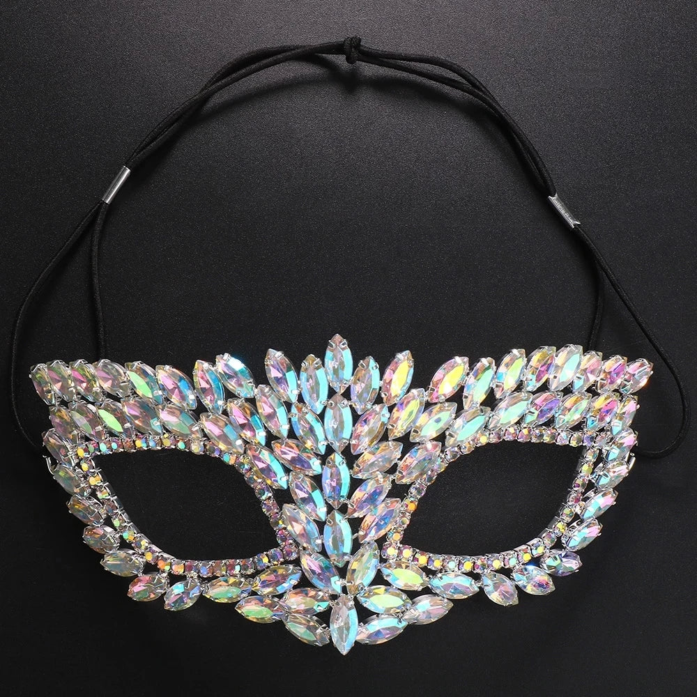 XSBODY Máscara de Halloween para mujer, disfraz de Cosplay, brillos indios, moda, cara Sexy, joyería completa, máscara Rave con diamantes de imitación de cristal, regalo