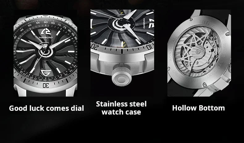 Reloj mecánico con volante ahuecado de HANBOROMen, reloj impermeable luminoso personalizado completamente automático