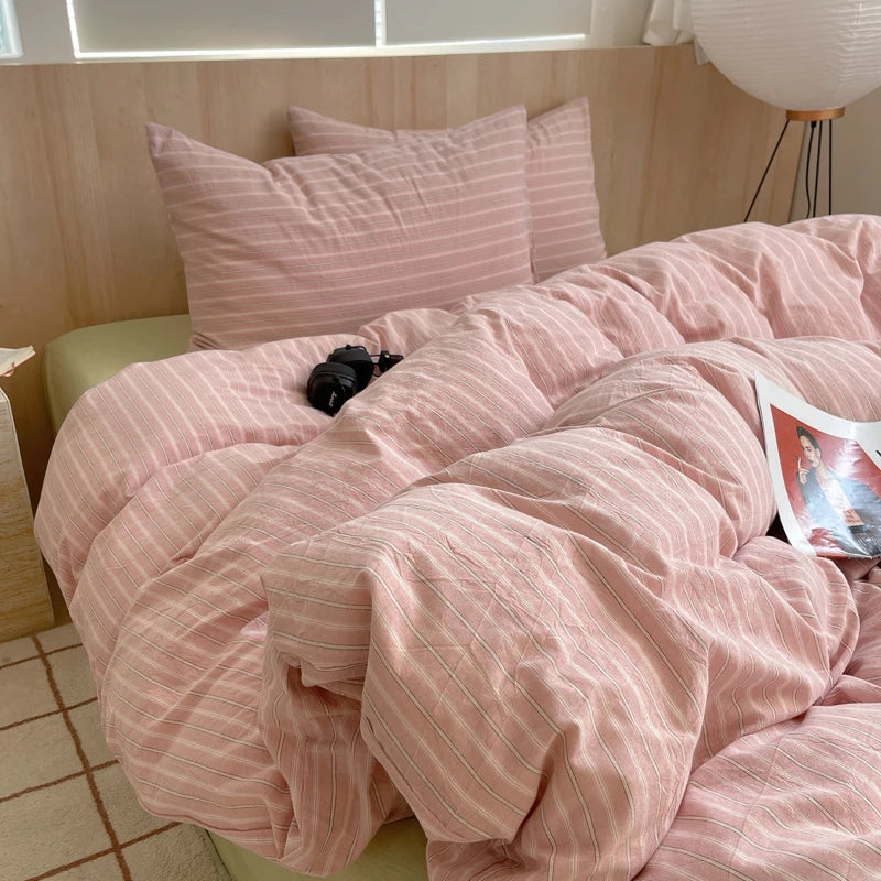 Juego de cama suave de algodón 100%, funda nórdica con estampado de rayas y funda de almohada, ropa de cama, colcha, fundas de almohada, juegos de edredón