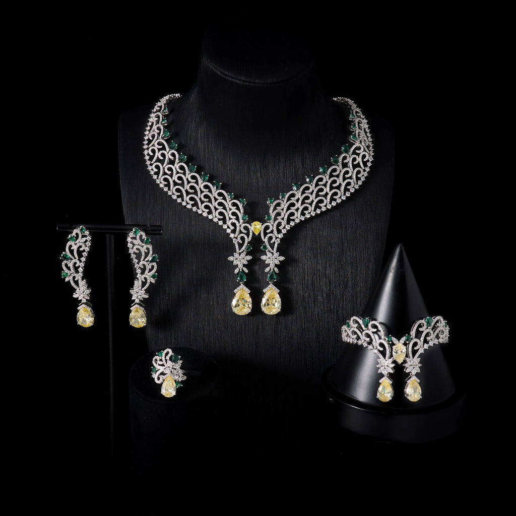 IN JEWELIFE 00100 Juego de Joyas de Lujo con Circonita Cúbica de Color, Alta Calidad, Collares Elegantes para Mujer, Accesorios de Boda