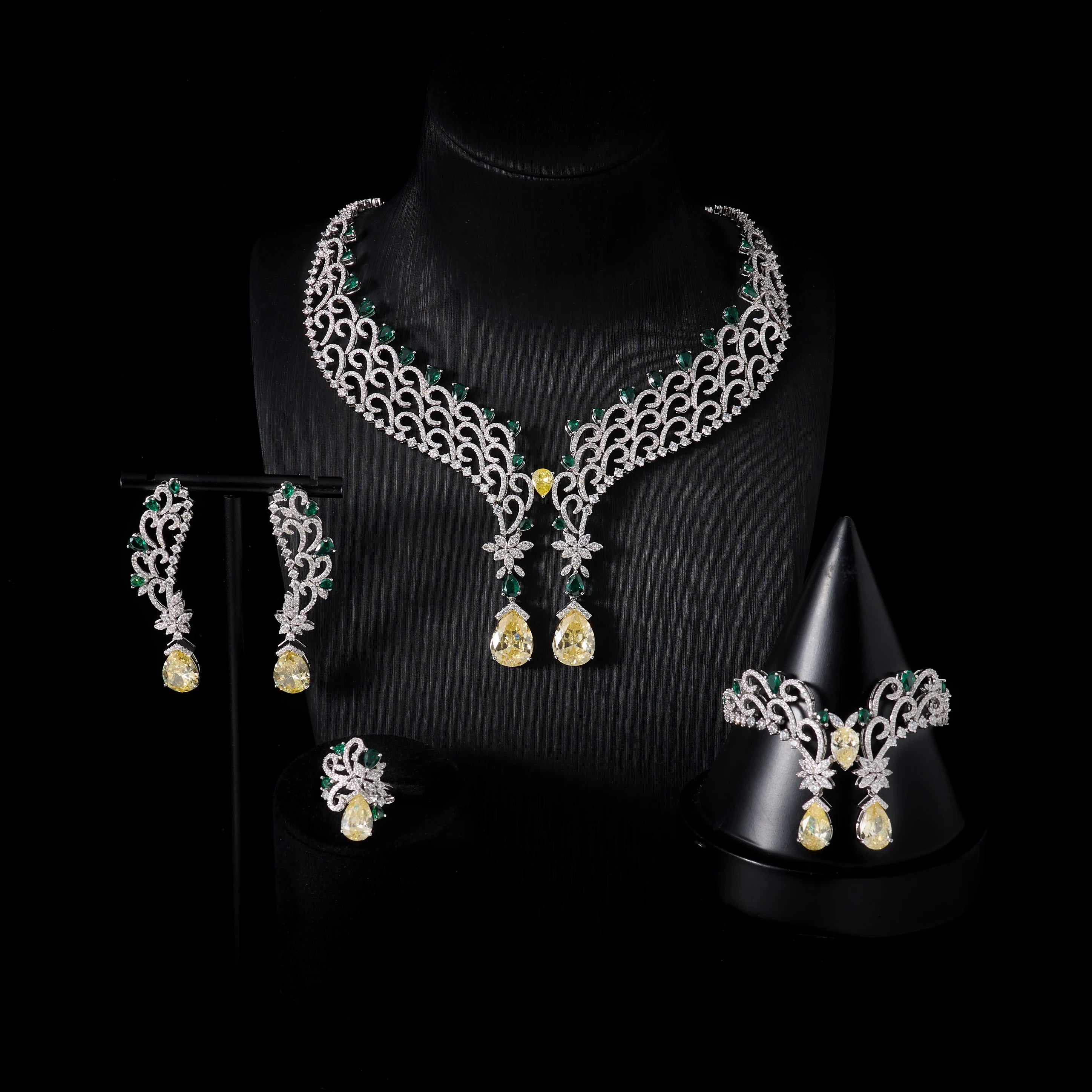 IN JEWELIFE 00100 Juego de Joyas de Lujo con Circonita Cúbica de Color, Alta Calidad, Collares Elegantes para Mujer, Accesorios de Boda